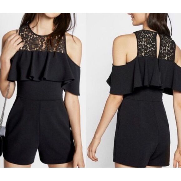 Express Size 6P Women’s Romper Off Shoulder Black Lace Shorts nwt (4969) - Picture 1 of 7